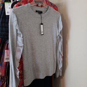 NWT Feminine Ruffle Sleeve Lightweight Heather Grey Sweater